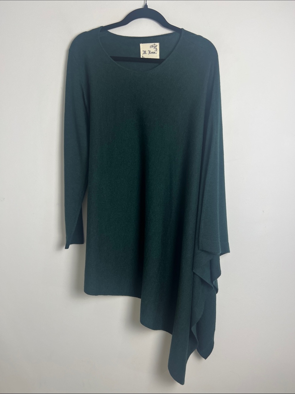 M. Rena Small Forest Green Wool Blend Asymmetrical One-Sleeve‎ Lagenlook Poncho